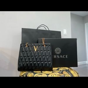 BRAND NEW NEVER USED VERSACE VIRTUS QUILTED SMALL TOTE // COMES IN BOX & BAG
